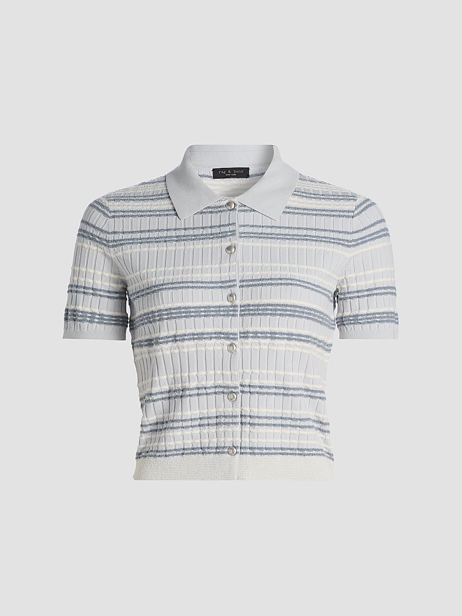 rag & bone Women's Karina Striped Cotton-Blend Cardigan - Light Blue - Size XL