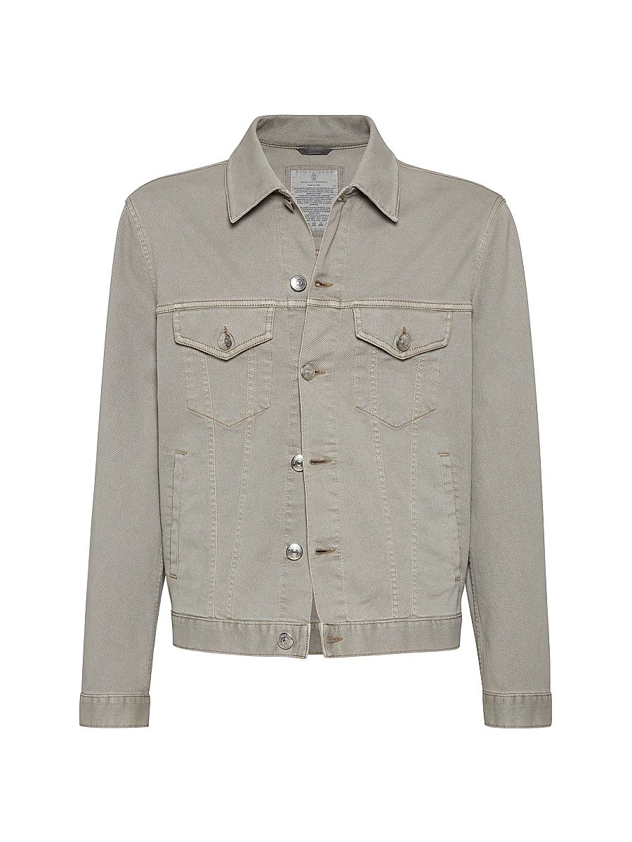 Men's Garment Dyed Four Pocket Jacket in Comfort Cotton Lightweight Denim - Khaki - Size 48