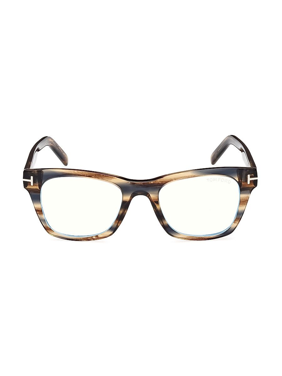 Men's 52MM Square Blue-Block Optical Glasses - Shiny Tabacco Blue