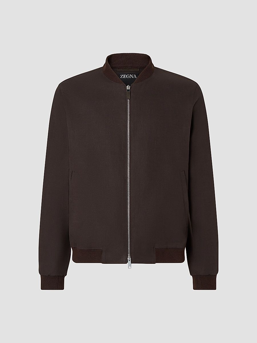 ZEGNA Men's Oasi Lino Bomber Jacket - Dark Brown - Size 46