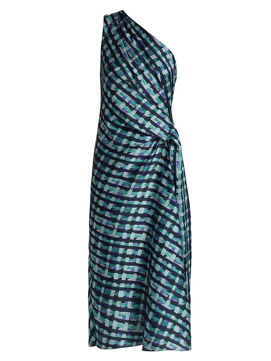 Women's Plaid One-Shoulder Cocktail Dress - Purple Multi - Size 14