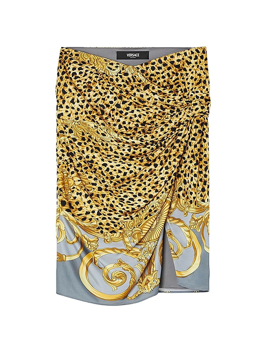 Women's Cheetah Foulard Draped Skirt - Light Grey Elephant Grey - Size 6