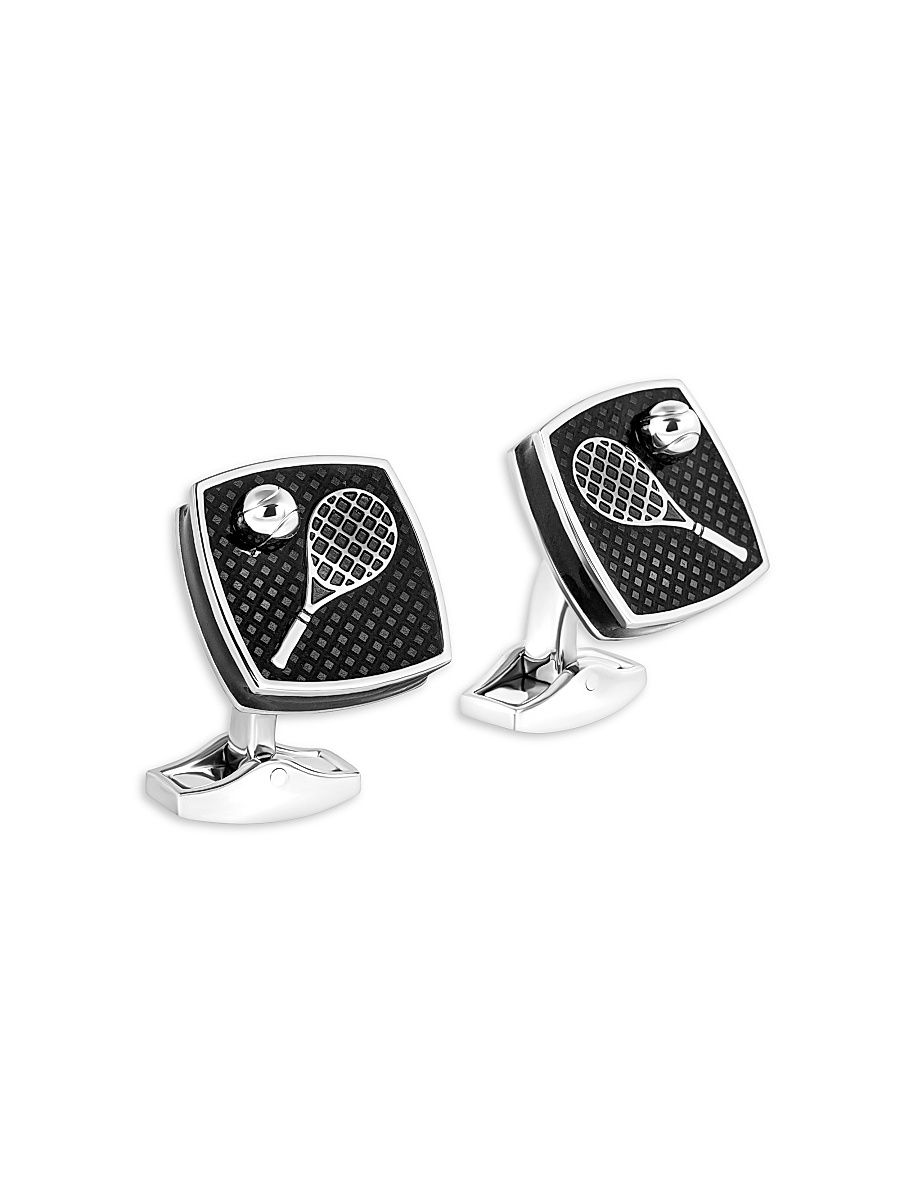 Men's Silvertone & Enamel Badminton Cufflinks - Black