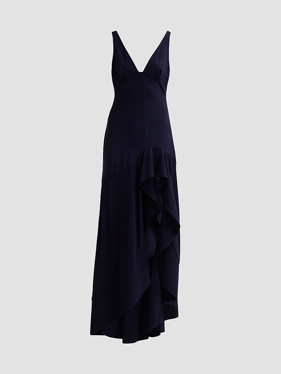 Women's Frilled V-Neck Maxi Dress - Ink - Size 10