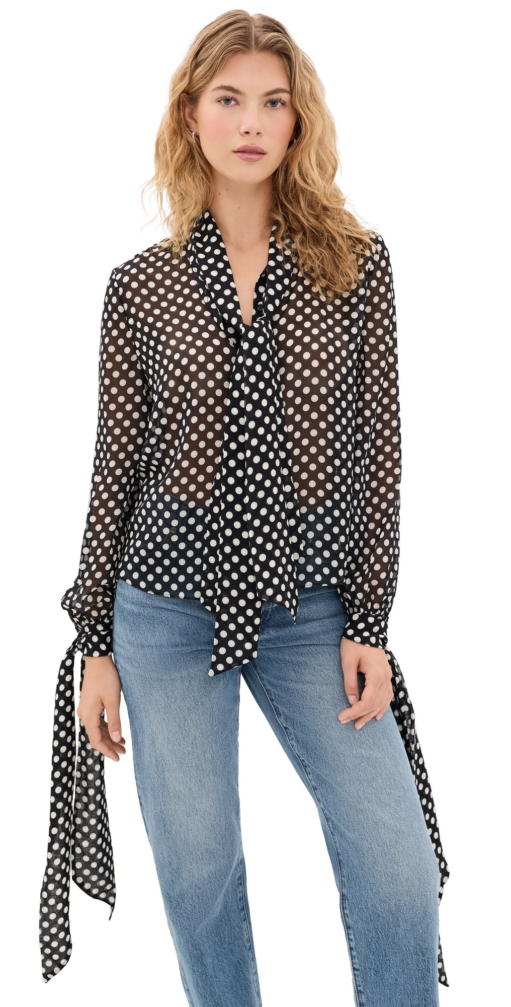 FRAME The Polka Dot Nouvelle Blouse Black multi XL