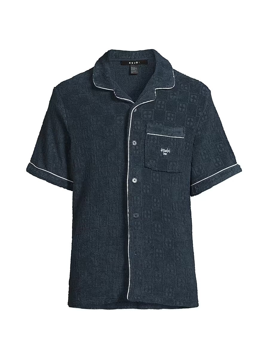 Men's Lounge Cotton Terry Resort Shirt - Navy - Size Medium