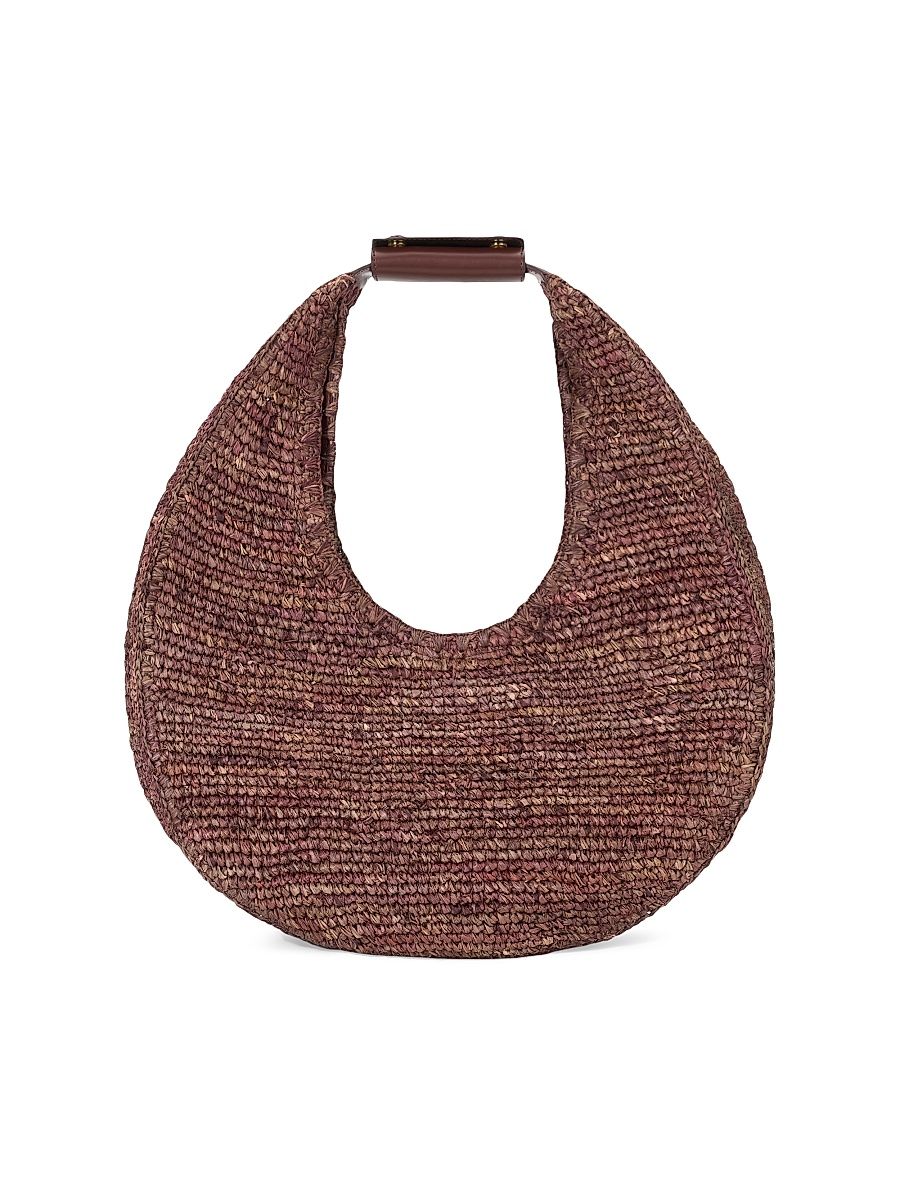 Women's Large Moon Raffia Hobo Bag - Mahogany