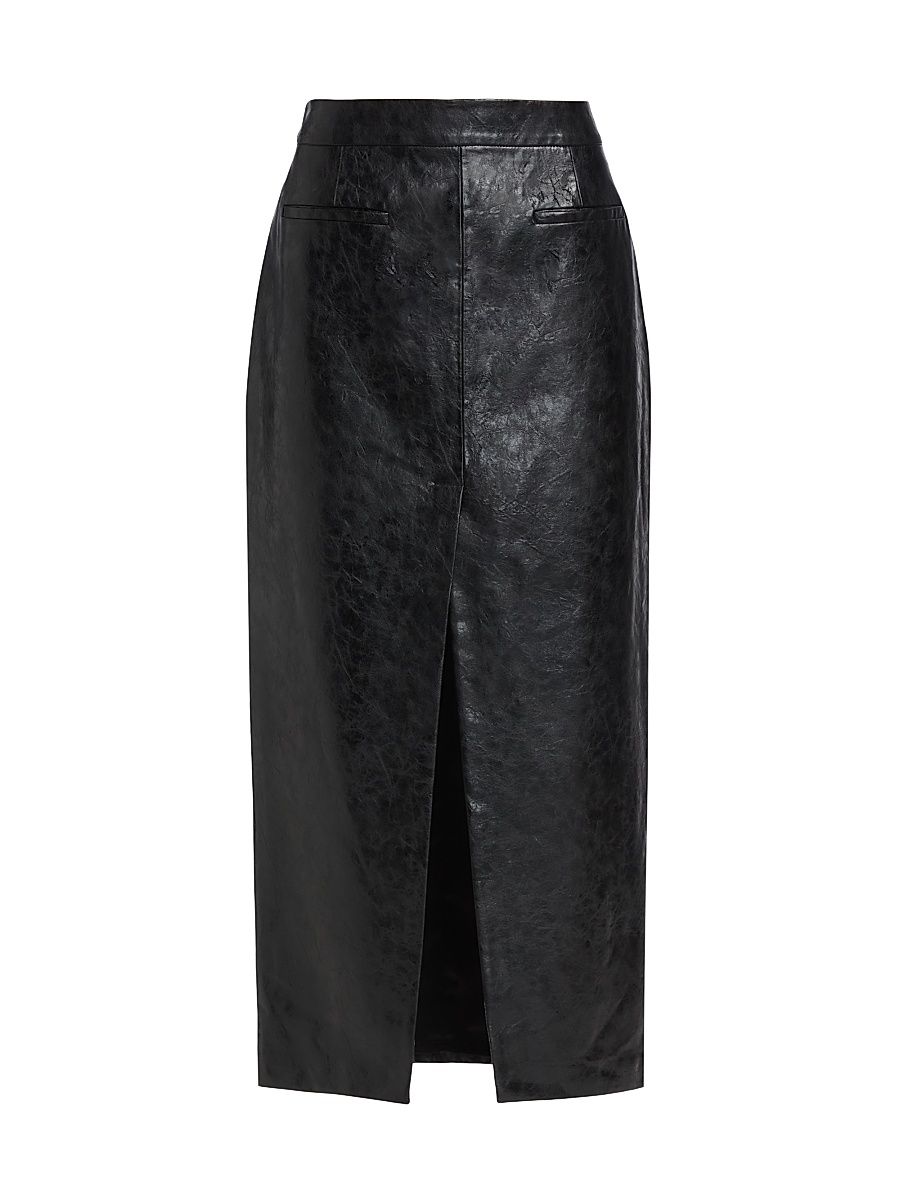 Women's Yvette Faux-Leather Midi-Skirt - Black - Size XS