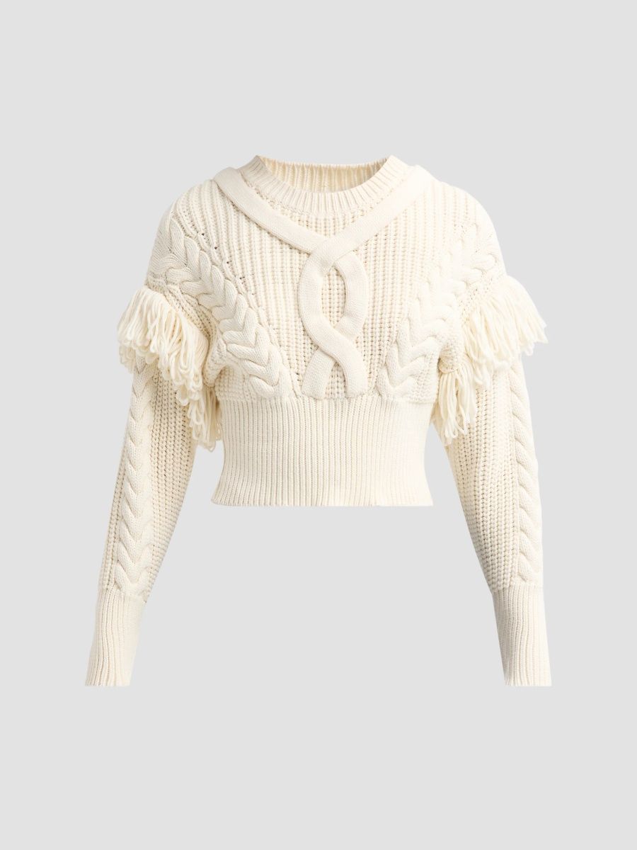 L'AGENCE Women's Ottavia Cable-Knit Lace-Up Back Sweater - Ivory - Size XL