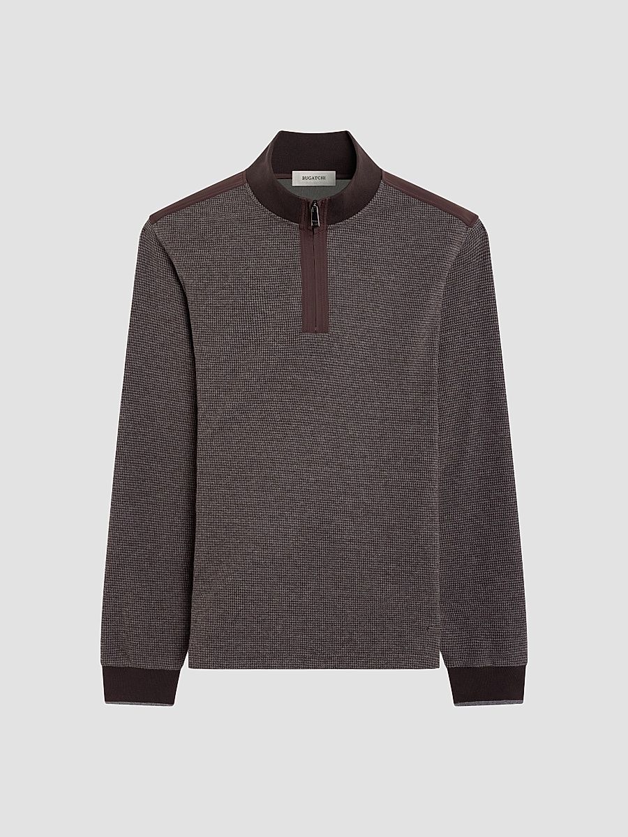 Men's Micro-Houndstooth Knit Quarter-Zip Sweater - Truffle - Size XXL