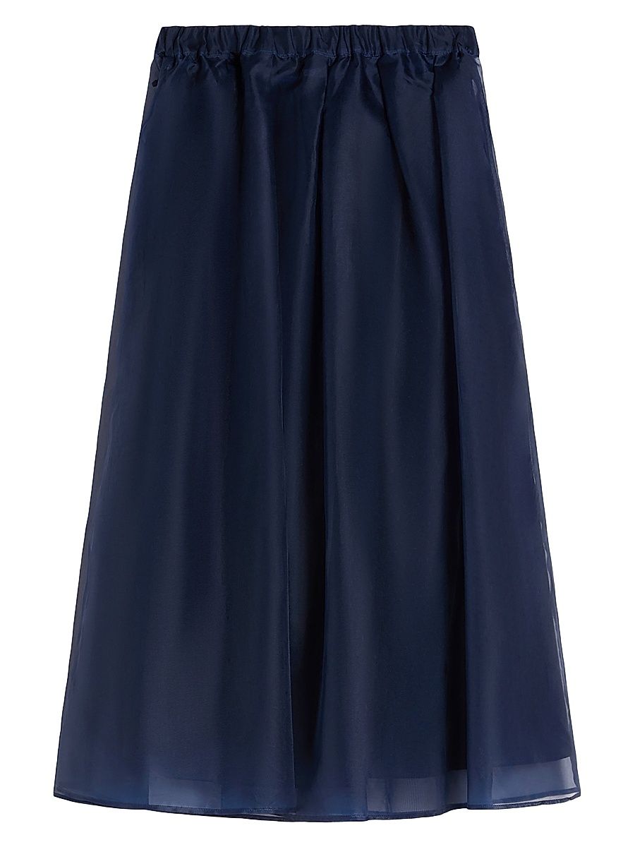 Women's Pleated Silk Organza Skirt - Navy - Size 0