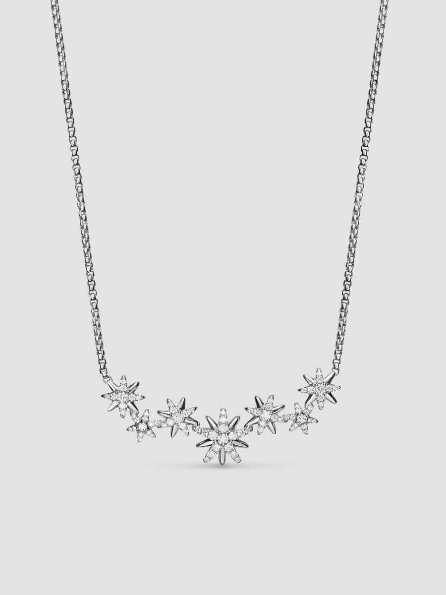 David Yurman Women's Starburst Cluster Necklace in Sterling Silver with Diamonds, 15.5MM - Silver - Size 17