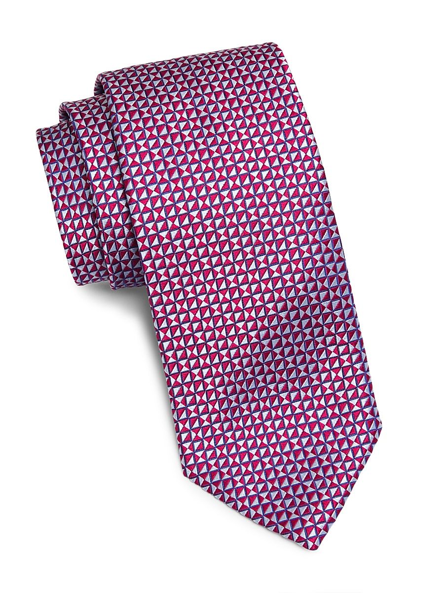 Men's Inverted Diamond Jacquard Silk Tie - Purple