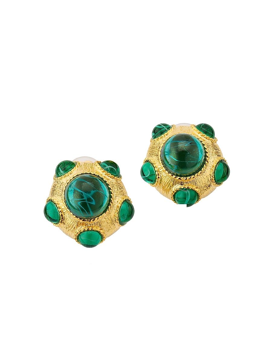 Women's Goldtone & Faux Emerald Clip-On Earrings - Gold
