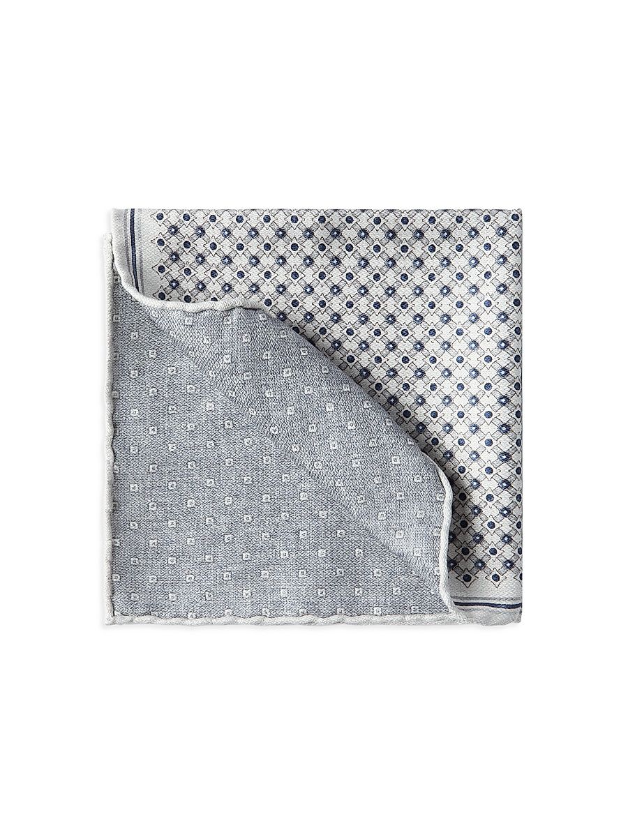 Men's Silk Geometric Pattern Pocket Square - Avio Blue