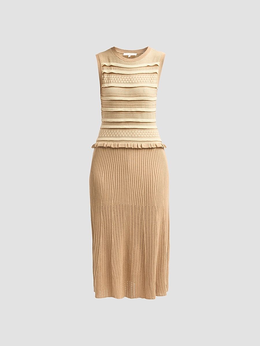Women's Annie Compact Knit Midi Dress - Camel Ivory Combo - Size XL