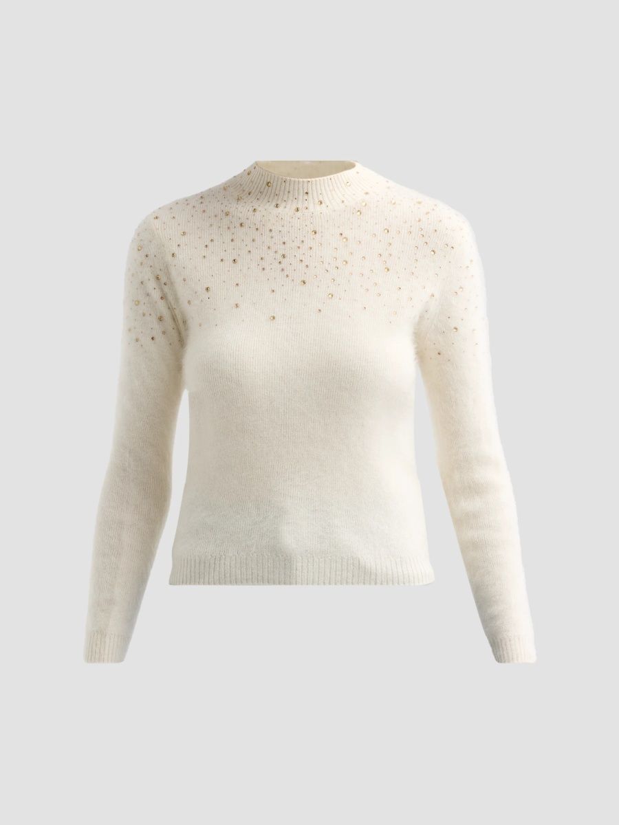 Elie Tahari Women's Andi Embellished Cashmere Mock-Turtleneck Sweater - Ivory - Size XL