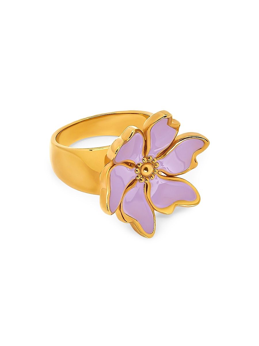 Women's Cherry Blossom 24K-Gold-Plated & Enamel Ring - Lavender