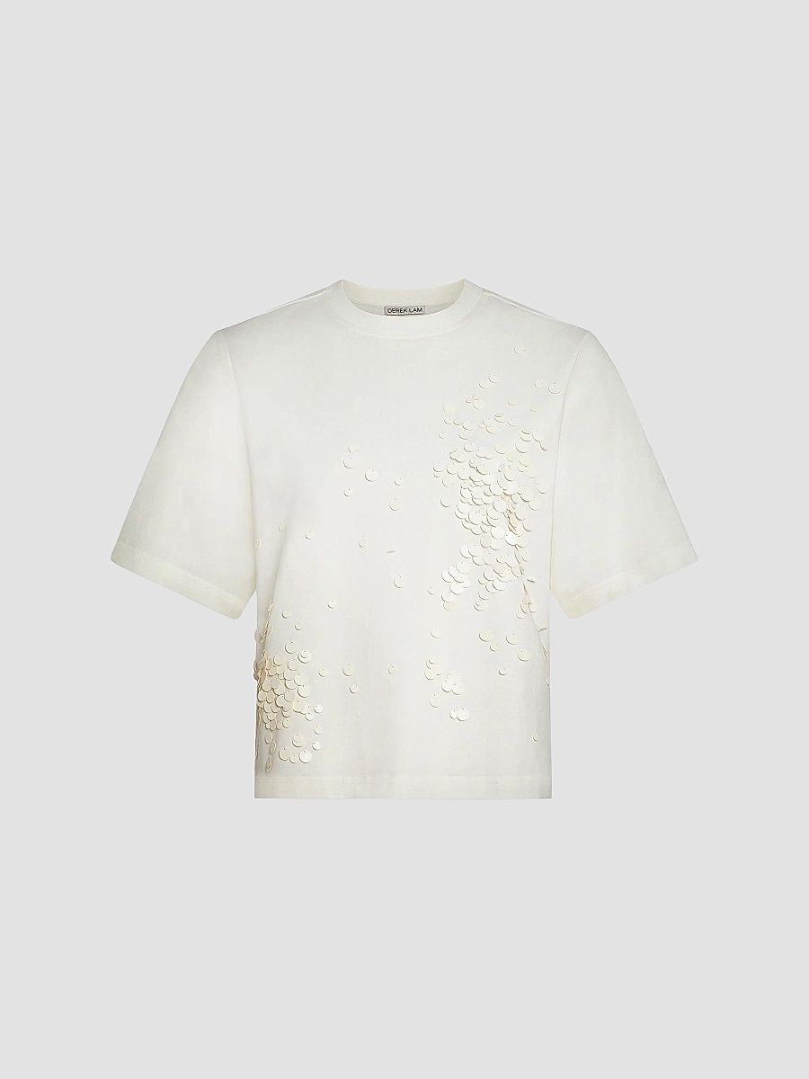 Derek Lam 10 Crosby Women's Luke Paillette Heavyweight Jersey T-Shirt - White - Size XL