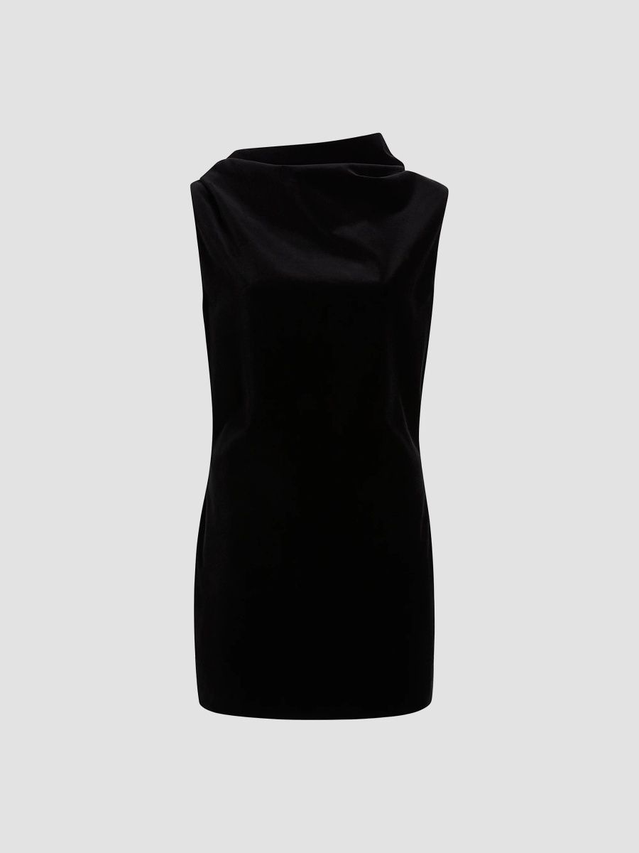 Khaite Women's Astor Asymmetric Cowlneck Mini Dress - Black - Size 8