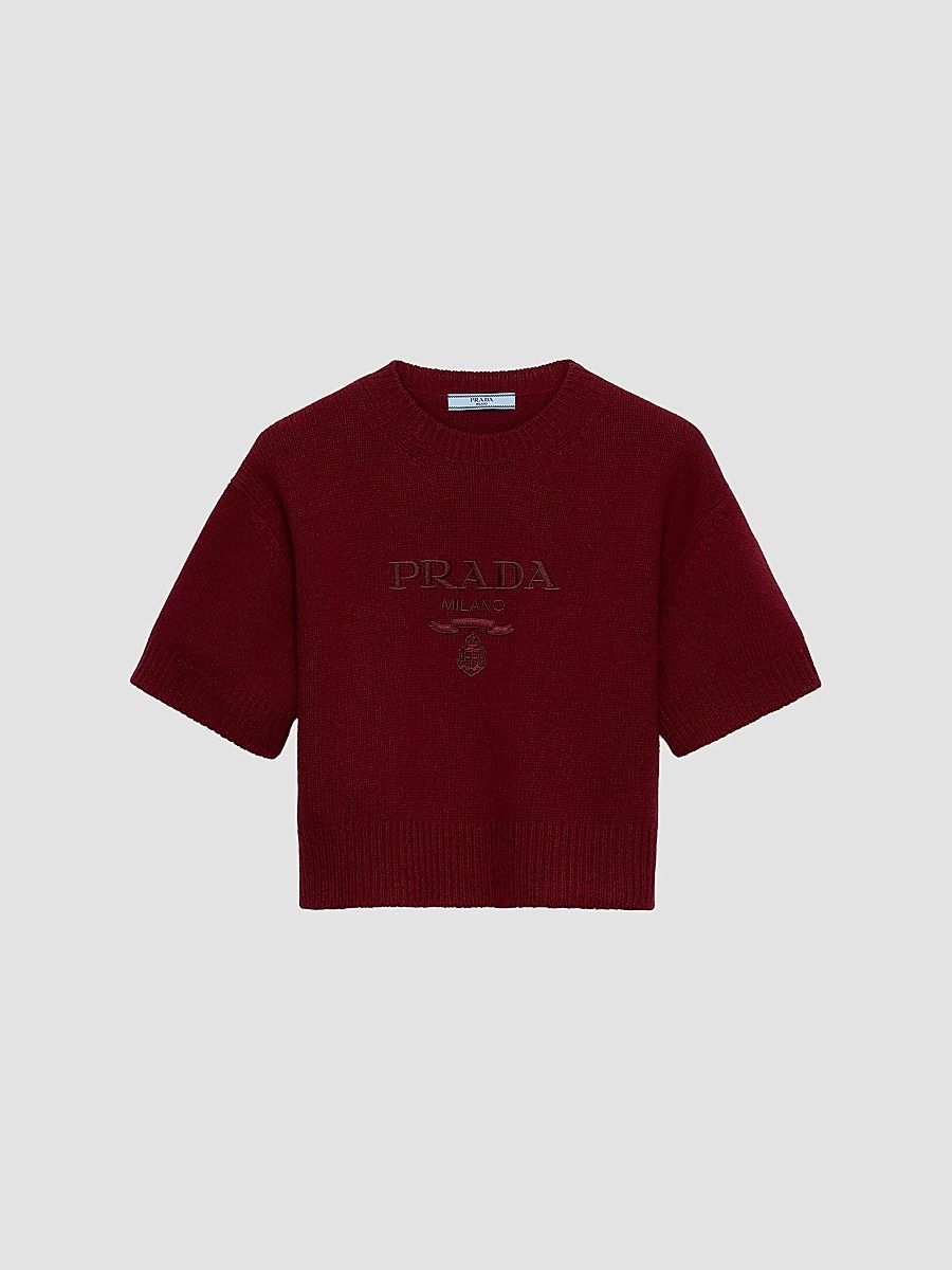 Prada Women's Wool and Cashmere Crew-Neck Sweater - Dark Red - Size 10