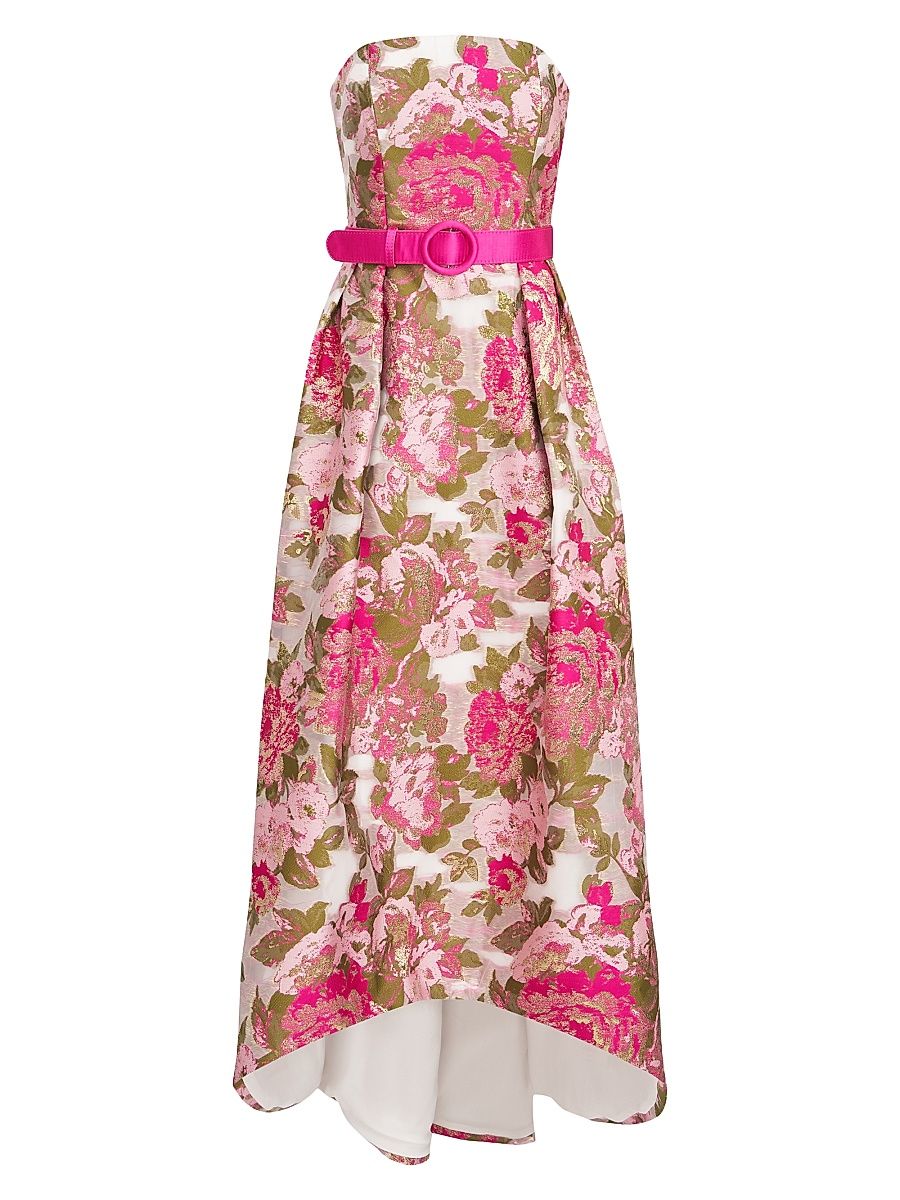 Women's Bella Metallic Jacquard Hi-Low Gown - Wild Raspberry - Size 4