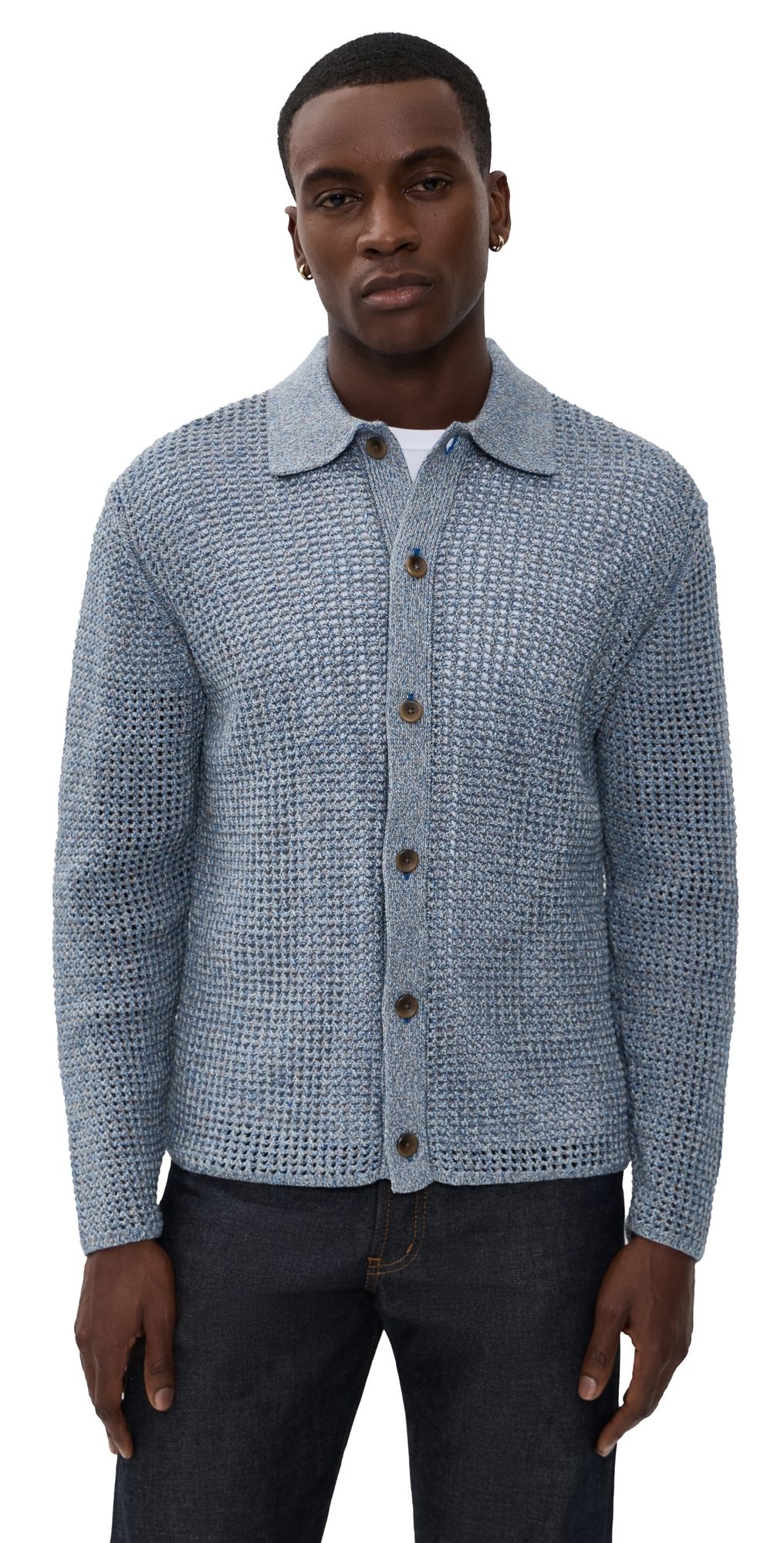 Les Deux Gerald Long Sleeve Loose Knit Shirt Dark Denim Blue XXL