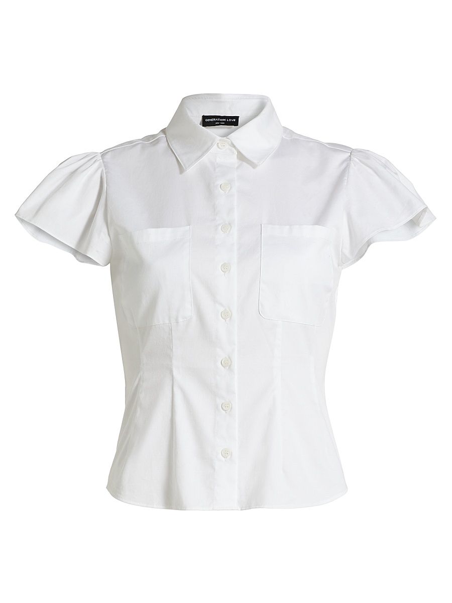 Women's Francesca Poplin Cap-Sleeve Shirt - White - Size XL