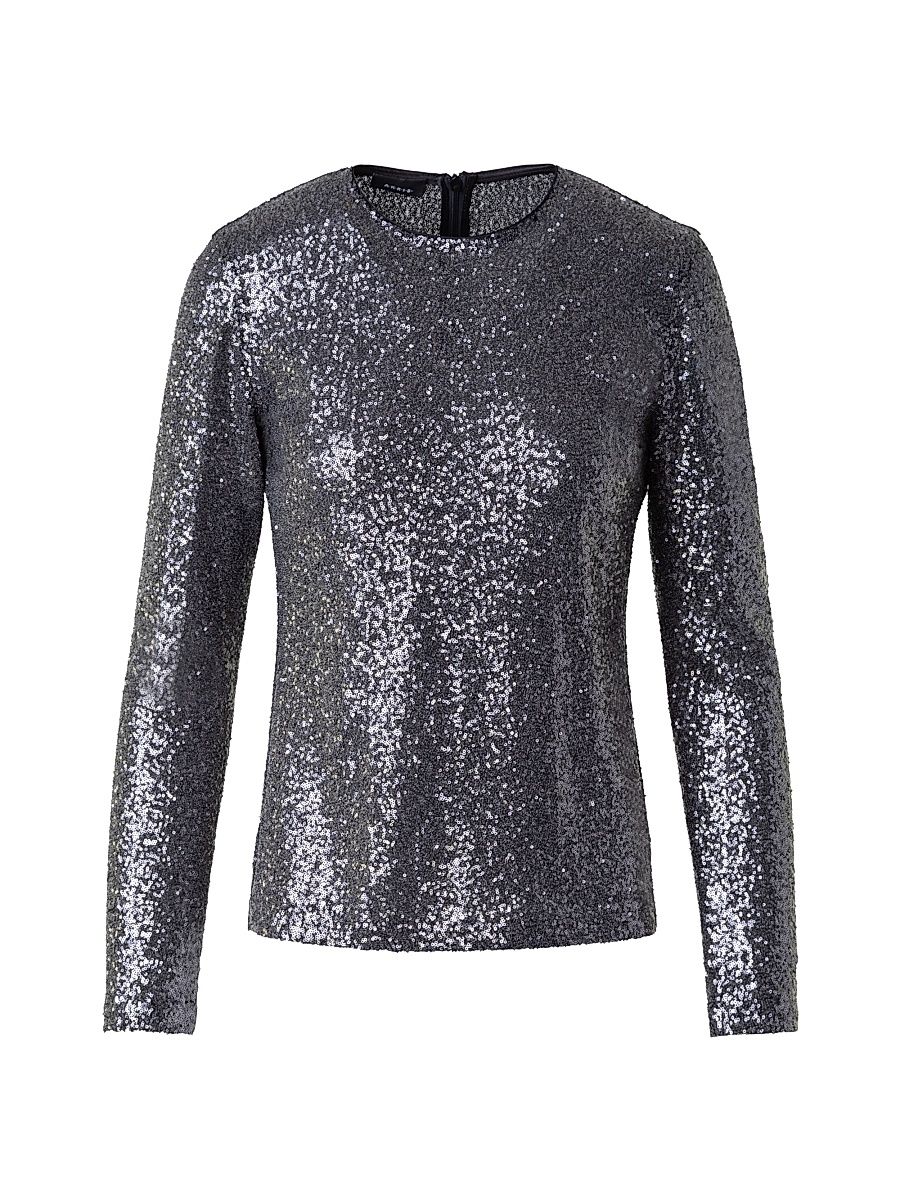 Women's Sequined Jersey Top - Charcoal - Size 6