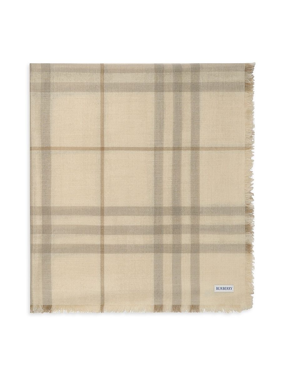 Women's Check Wool-Silk Scarf - Sesame Beige Check