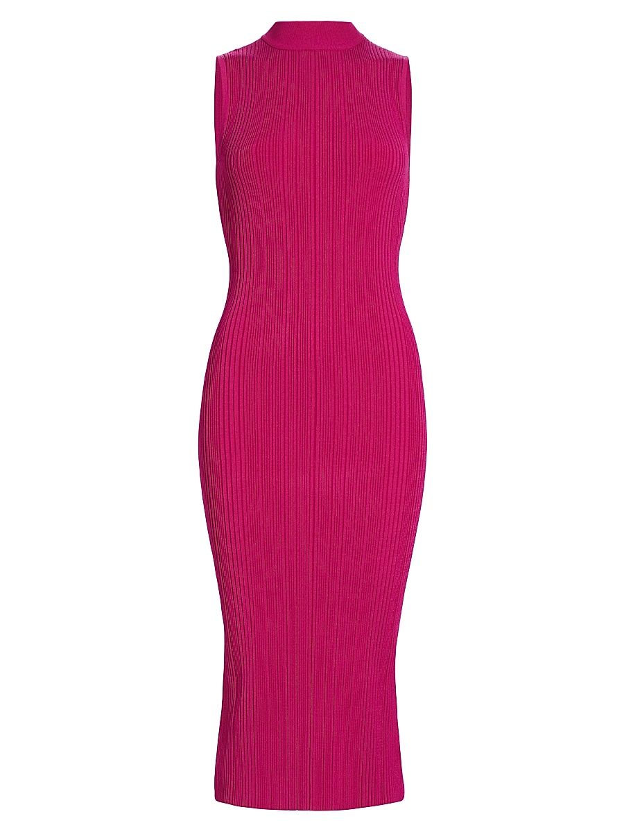 Women's Rib-Knit Midi-Dress - Bright Wildberry - Size XS