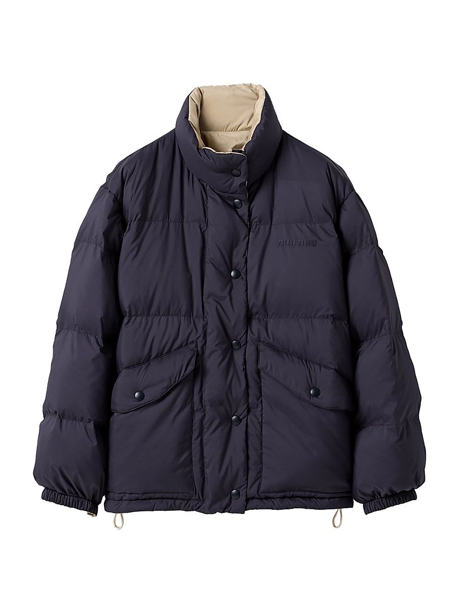 Women's Reversible Technical Pongé Down Jacket - Beige Khaki - Size 12