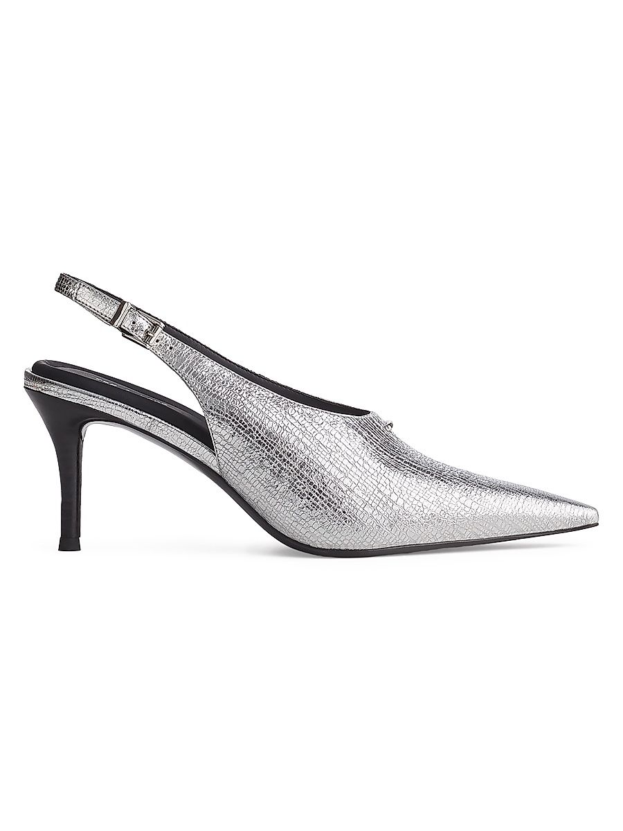 Women's Mercer 75MM Metallic Leather Slingback Pumps - Silver - Size 9