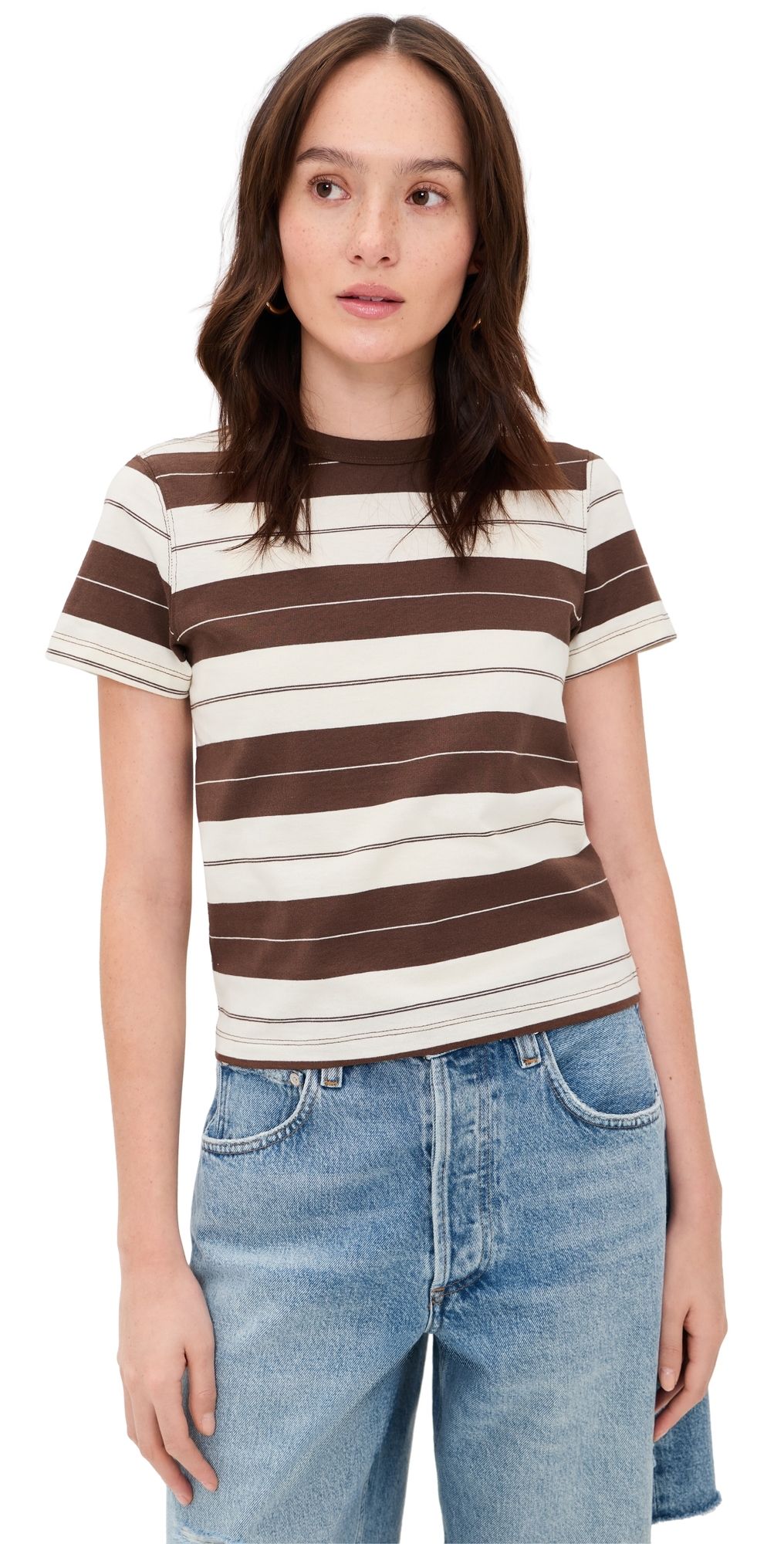 DAZE Zuma Short Sleeve Crew Neck Tee Chocolate Stripe L