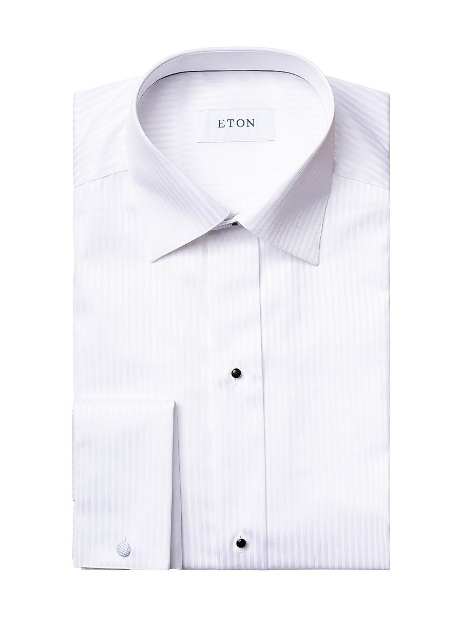 Men's Contemporary-Fit Satin Stripe Dress Shirt - White - Size 16.5
