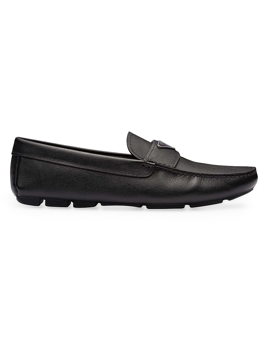 Men's Saffiano Leather Driver Loafers - Black - Size 12