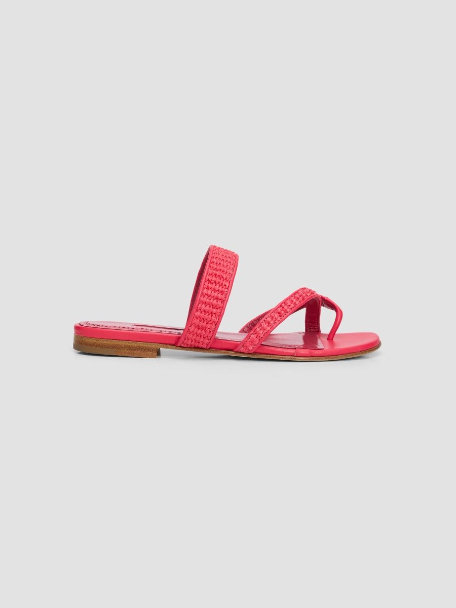 Manolo Blahnik Women's Susara Raffia-Leather Flats - Bright Pink - Size 7