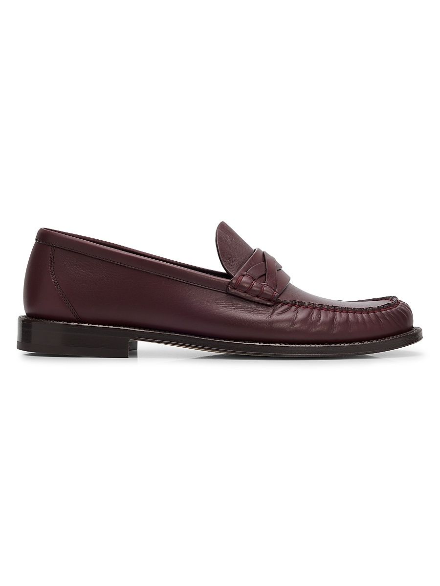 Men's Leather Braided Strap Loafers - Burgundy - Size 7