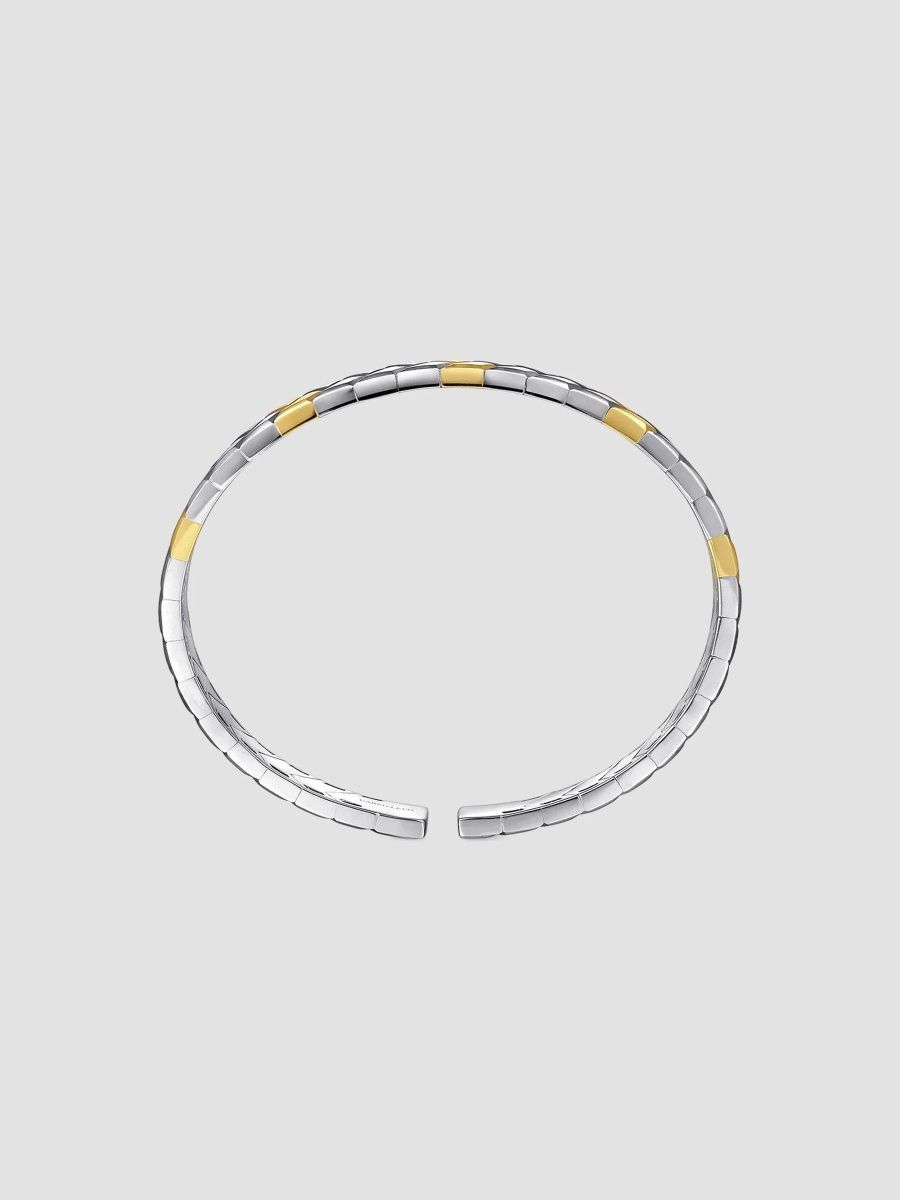 Gabriel & Co Men's Heritage Weave Sterling Silver & 14K Yellow Gold Herringbone Cuff - Two Tone