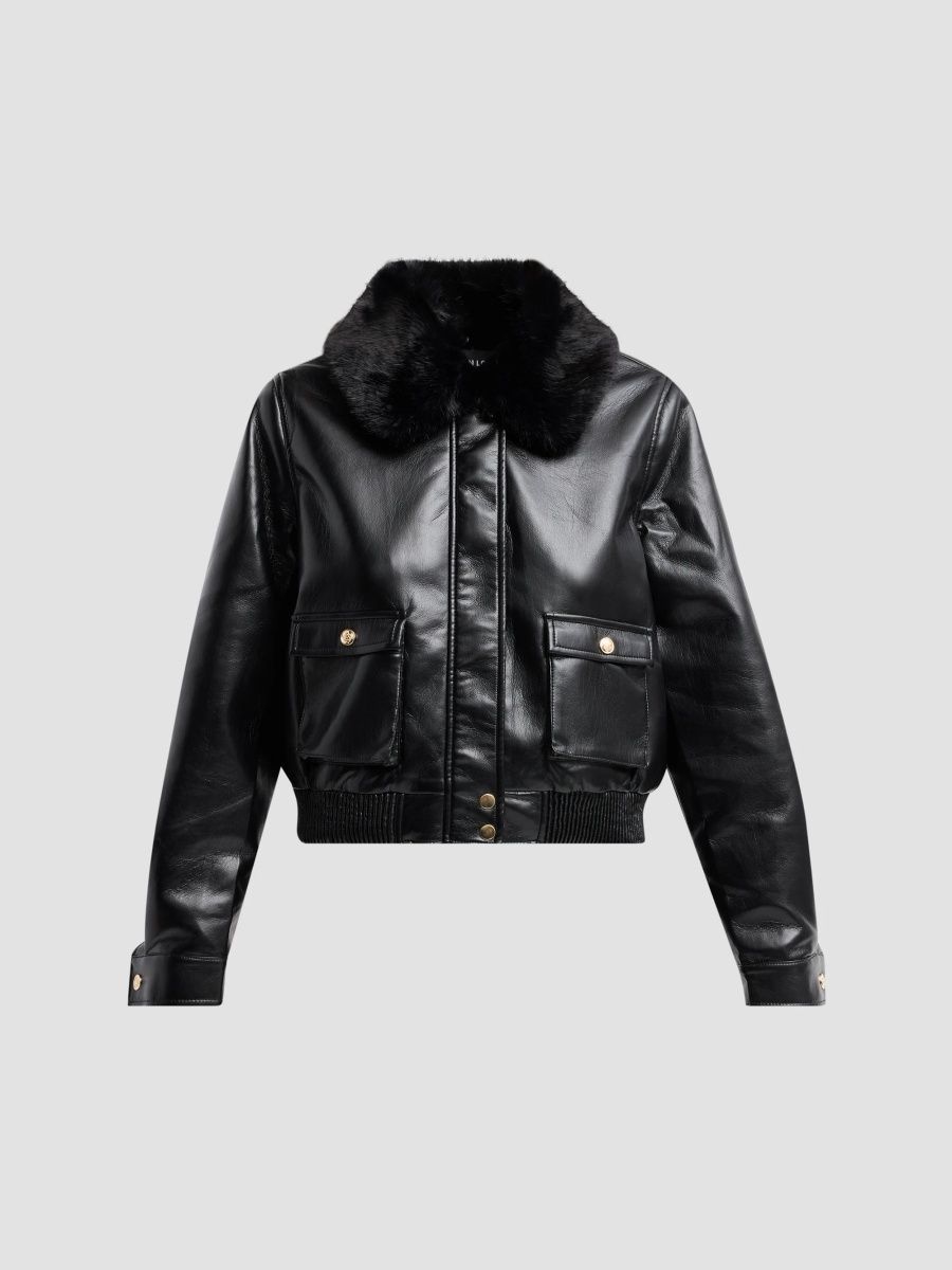 Generation Love Women's Esther Faux Leather Bomber Jacket - Black - Size XL