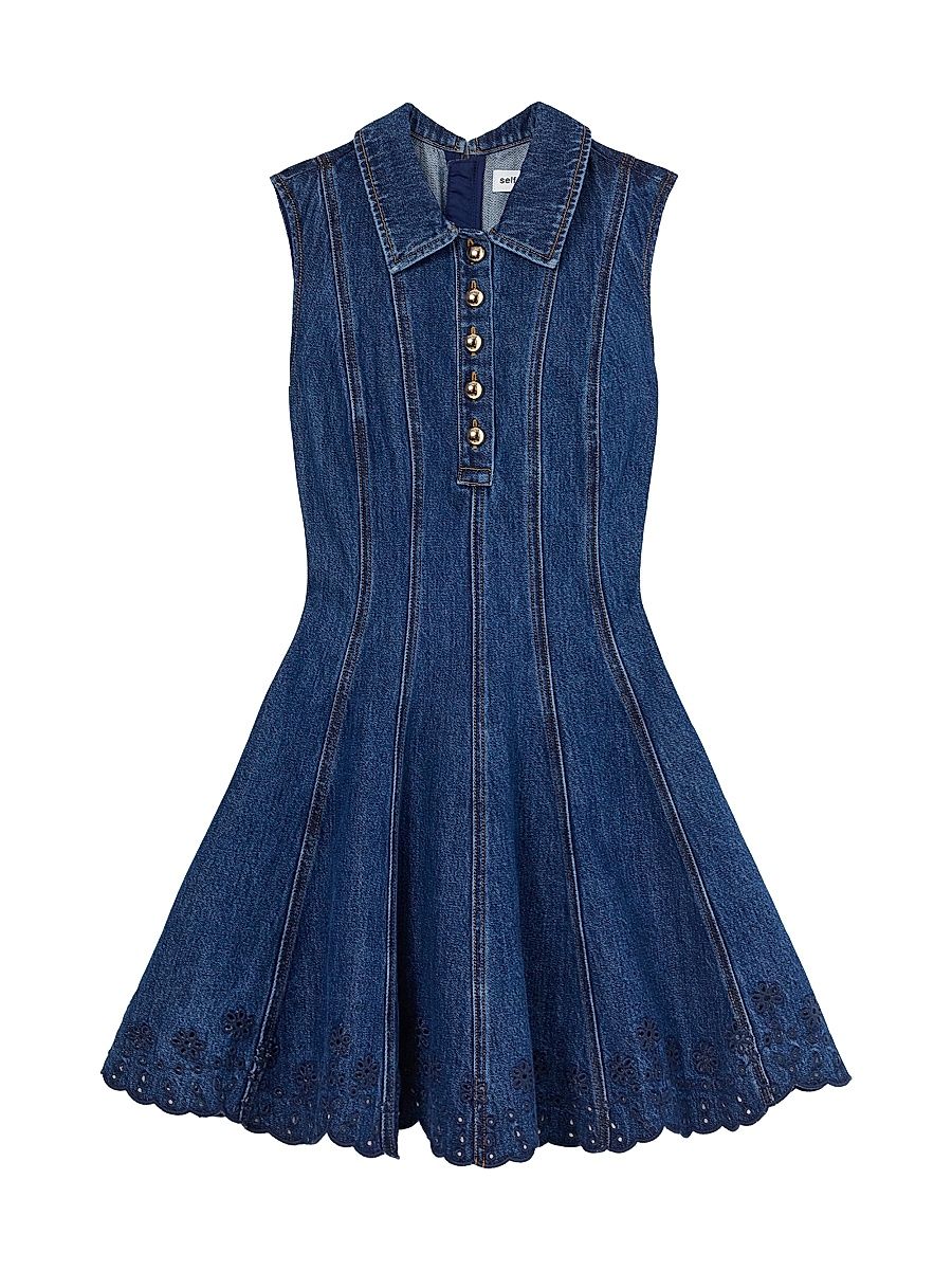 Women's Denim Broderie Minidress - Blue - Size 0
