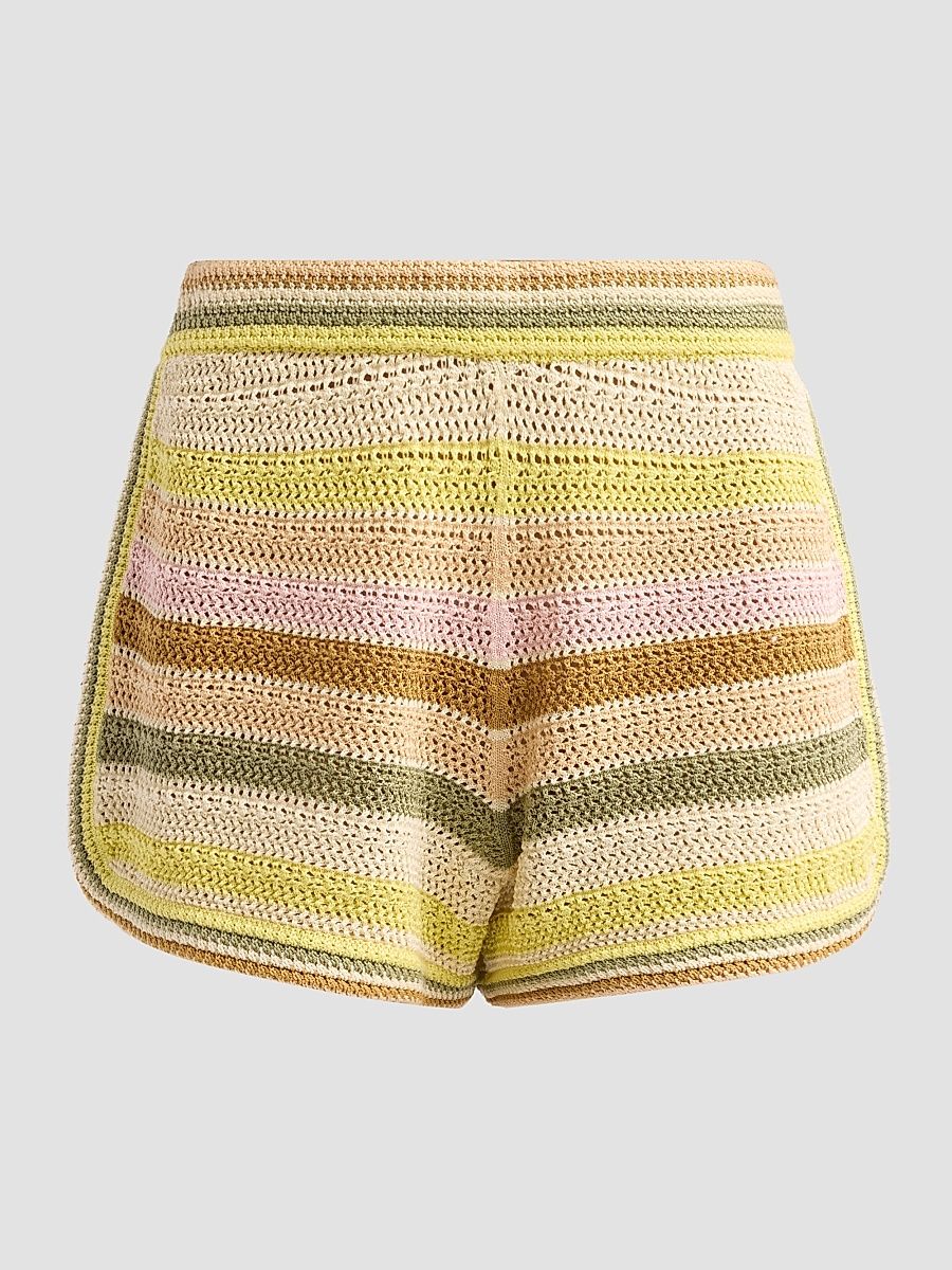 Women's Indra Stripe Crochet Cotton Shorts - Size 10