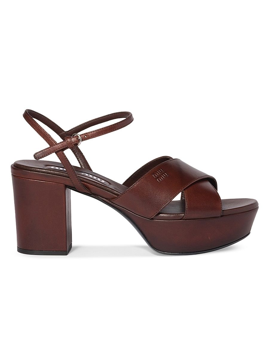 Women's Leather Platform Sandals - Brown - Size 11