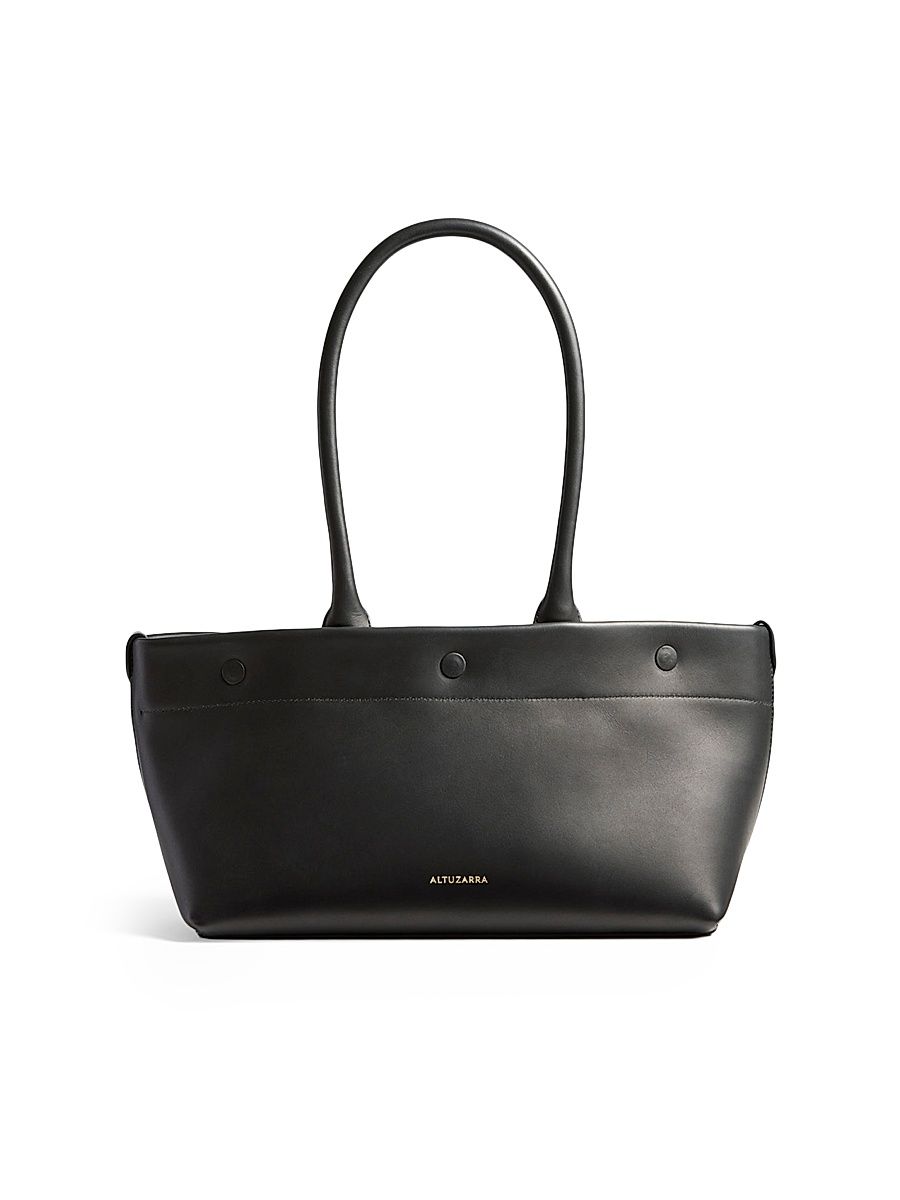 Women's Mini East/West Leather Tote Bag - Black