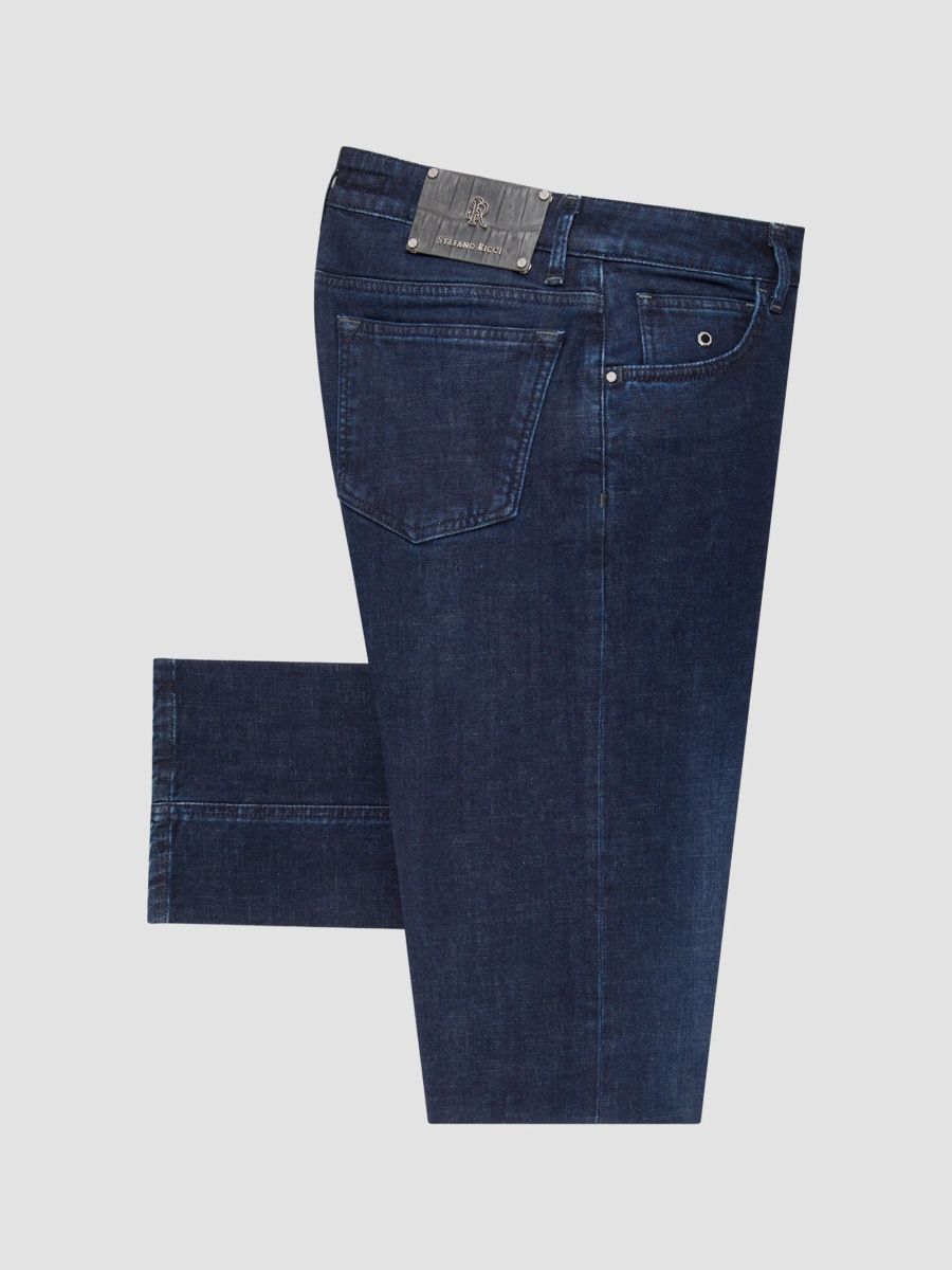 Stefano Ricci Men's Cotton Blend Tapered Jeans - Dark Blue - Size 40