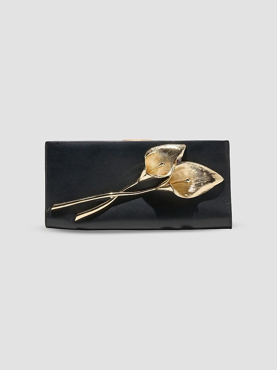 Carolina Herrera Women's Pats Calla Lily Leather Clutch - Black