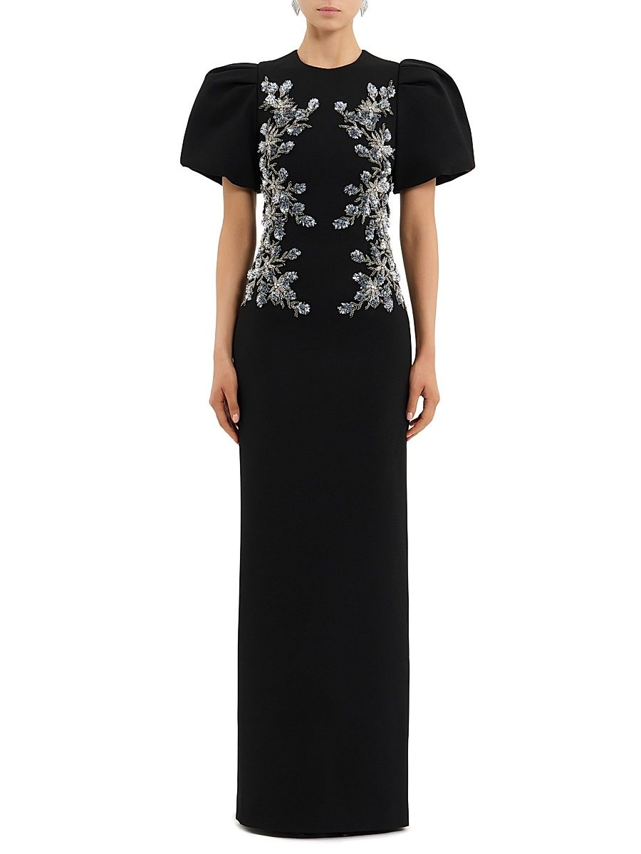 Women's Zephyr Embellished Puff-Sleeve Gown - Black - Size 0