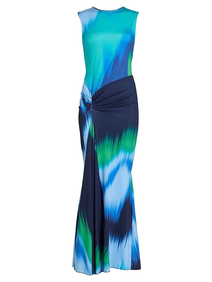 Women's Annie Abstract Ruched Jersey Maxi Dress - Indigo Colorflow - Size XL