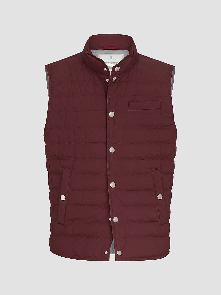 Men's Lightweight Techno Fabric Down Vest - Burgundy - Size XXXXL