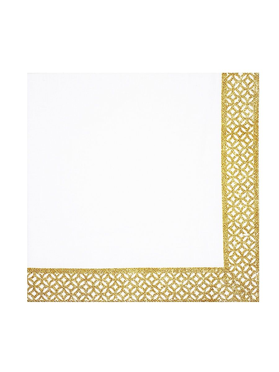 Metallic Arabesque Border Linen Napkin Set of 4 - White